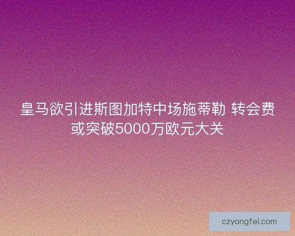 皇马欲引进斯图加特中场施蒂勒 转会费或突破5000万欧元大关